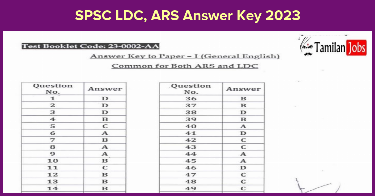 SPSC LDC, ARS Answer Key 2023